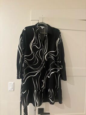 Nine West Black and White Printed Shirt Dress